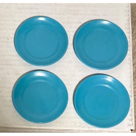 Marx Little Hostess Plates Blue Plastic Miniature Plates 7/16" Set Of 4 Vtg - Picture 2 of 6